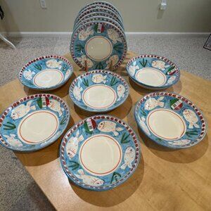 NWT Turquoise Arcucci Poseidone Fish Salad Plates and Soup Bowls 6 of each